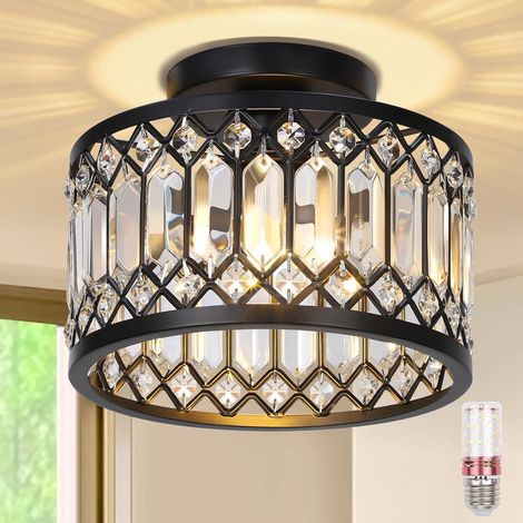 Plafonnier en cristal pour salon avec ampoule à intensité variable 3 couleurs changeantes culot E27 Noir (1/4)
