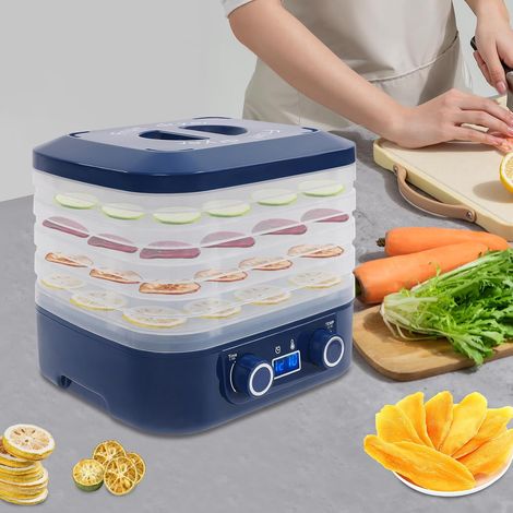 Déshydrateur automatique 160 W avec 5 plateaux, minuteur 48 h avec affichage LED pour aliments, fruits, viande, poisson, légumes et roses (bleu) (1/5)