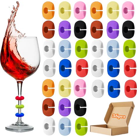36 marqueurs verre silicone réutilisables vin champagne martini festifs (1/4)