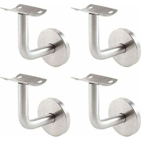 Supports de Main Courante pour Fixation Murale - Supports en Acier Inoxydable pour Rampe d'Escalier - Ensemble de 4 Supports Muraux pour Garde-Corps - Couleur Argentée (1/5)