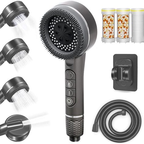 Pomme De Douche Haute Pression Réglable, 4 Modes Pommeau De Douche Avec 1,5 Tuyau Douches Et 3 Pièces Cartouches, S'Adaptant à La Plupart Des Sorties De Douches Domestiques (1/5)
