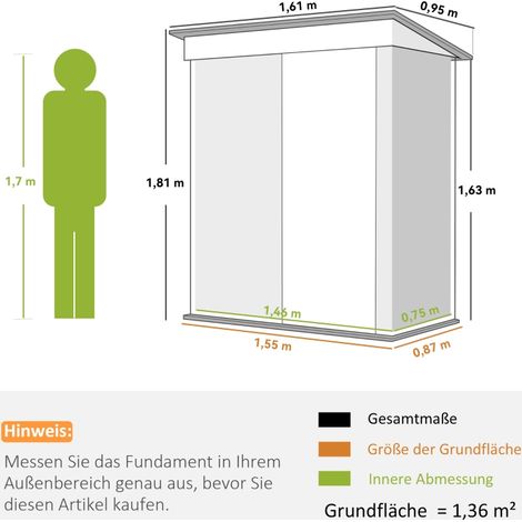 Abri de jardin, abri à outils extérieur en tôle ondulée, fixation murale, étagères réglables, porte verrouillable, gris (1/5)
