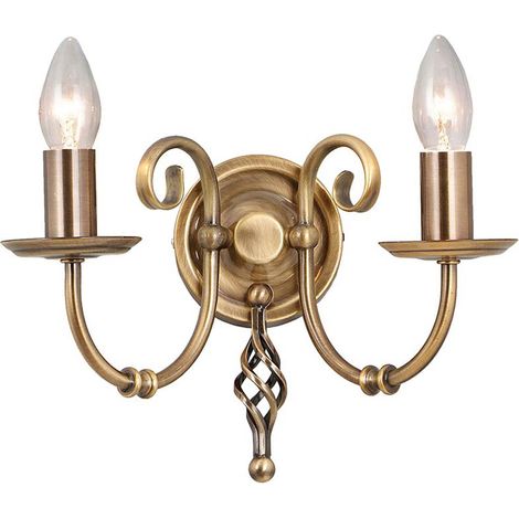 Wandlampe Leuchte Stahl Messing H 18,5 cm Flurleuchte 2 Flammig Klassisch