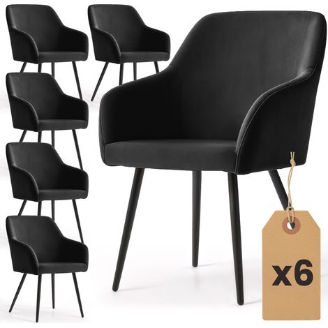 Set di 6 Sedie in velluto liscio ESTELLE Nero gambe nere (1/5)
