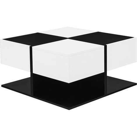Mesa de centro cuadrada 70 x 70 x 35,5 cm negra y blanca con 2 cajones MODENUIT (1/5)