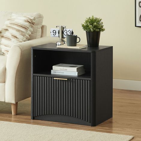 Comodino con 1 cassetto aperto e 1 vano chiuso, maniglia in metallo, per camera e soggiorno, 58 × 38 × 60 cm (1/5)
