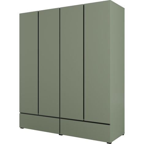 Schrank HAVANA 180 cm – 4 Türen + 2 Schubladen – Farbe Salbeigrün und Schwarz – Modernes Design und große Kapazität