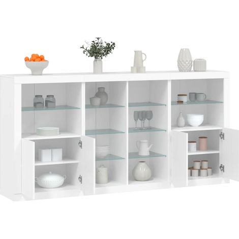 Sideboard mit LED-Leuchten Weiß 202x37x100 cm