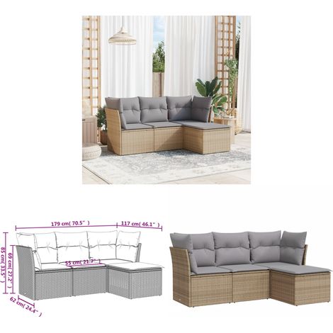 4-tlg. Garten-Sofagarnitur mit Kissen Beige Poly Rattan - Gartenmöbel - Esszimmergarnituren - Outdoor Möbel - Lounge Set - Rattan Sofa - Home & Living (1/3)