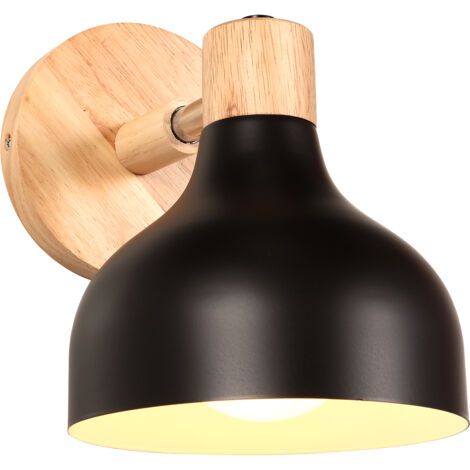 royaluxe- Applique Murale Interieure Rétro Lampe Murale Réglable En Bois Métal E27 Applique Murale Vintage Pour Salon Chambre Salle De Bain (Noire)