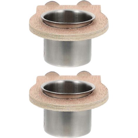 Lot de 2 abreuvoirs en acier inoxydable pour perroquets, avec support en bois. WHBYV (1/4)