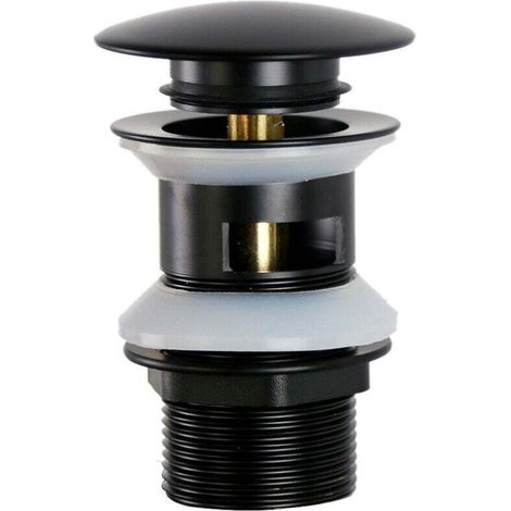 Universelle G1 1/4" Laiton Bonde de Lavabo Pop up Bonde de Vidange pour Lavabo avec trop-plein Trop Plein, Système clic-clac, Installation Sans Outils, Noir Mat, Ensoleillé