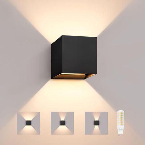 Applique Murale Exterieur, 6W LED Luminaire Murale IP65 pour Intérieur/Extérieur, Ampoule G9 3000K Remplaçable, Up Down Angle de Faisceau Réglable, Lumière pour Couloir, Terrasse, Entrée, Noir (1/5)