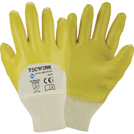 TECWERK Handschuhe Ems Gr.9 gelb besonders hochwertige Nitrilbeschichtung TW