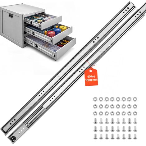 VEVOR Guías para Cajones 100 cm 120,2 kg Correderas para Cajones Laterales, con Extensión Completa de 3 Secciones, Rodamientos de Bolas, 1 Par, Tornillos y Tuercas para Armarios, Cocinas y Caravanas (1/5)