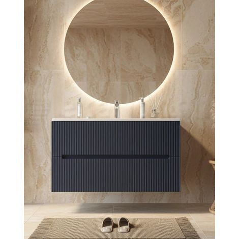 Mobile bagno blu marino 80x46 cannettato Urbino 2.0 con lavabo in resina lucida (1/5)