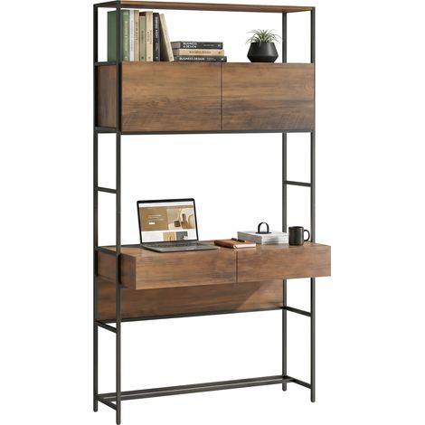 Bureau informatique - HOMCOM - 2 tiroirs - étagères et placards - bois - 100 x 45 x 185 cm - marron (1/5)