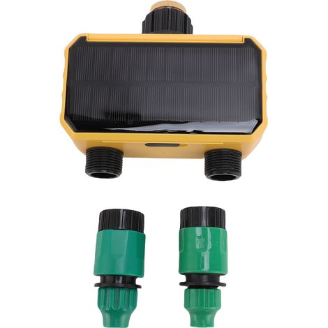 Minuteur d'arrosage automatique solaire rechargeable à 2 sorties pour jardin de villa, balcon et espaces verts (1/5)