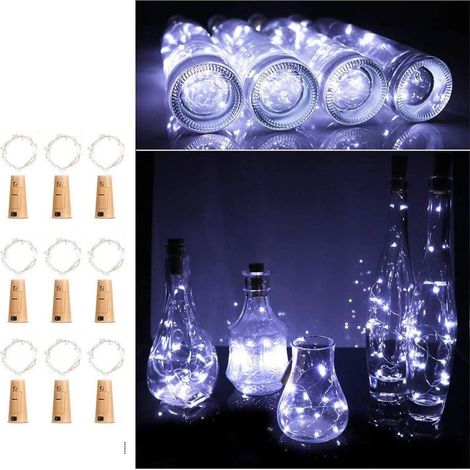 Luci a LED per bottiglie, luci fatate per bottiglie di sughero, 2 m, 20 LED, luce notturna per bottiglie di vino, decorazioni romantiche per feste di matrimonio (bianche), 9 pezzi (1/5)