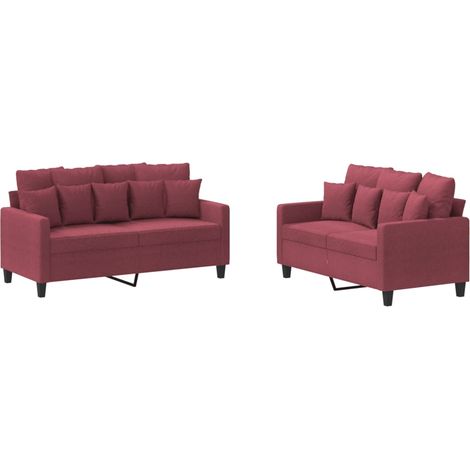 Maison Exclusive - Set di Divani 2 pz con Cuscini Rosso Vino in Tessuto