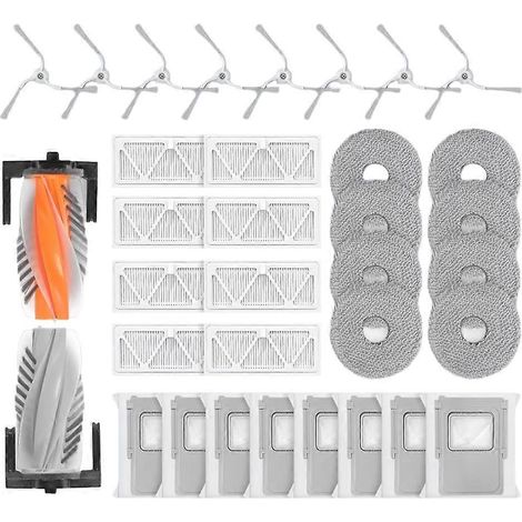 Set mit 34 Zubehörteilen für den DJI ROMO S/ROMO A/ROMO P Saugroboter: Hauptbürste, Staubbeutel, Reinigungstücher und HEPA-Filter.