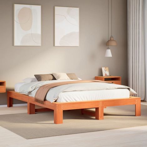 Cadre de lit sans matelas-Structure de lit cire marron 140x190cm bois pin massif 477920 (1/5)