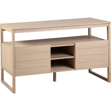 Mob-In – Meuble double vasque chêne 140 cm – 2 portes et étagère ouverte – Label FSC® – Dimensions : 140x50x78 cm – Multi-rangements pratiques
