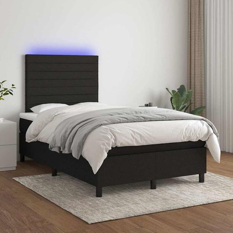Cama box spring con colchón LED tela negro 120x200 cm (1/5)