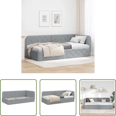 vidaXL Canapé lit - Cadre de lit d'angle Gris clair 90 x 190 cm tissu (1/5)