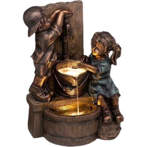 Fontana da giardino Toivize - Per bambini - 15 cm - Resina - Statua decorativa da esterno per patio e prato (1/5)
