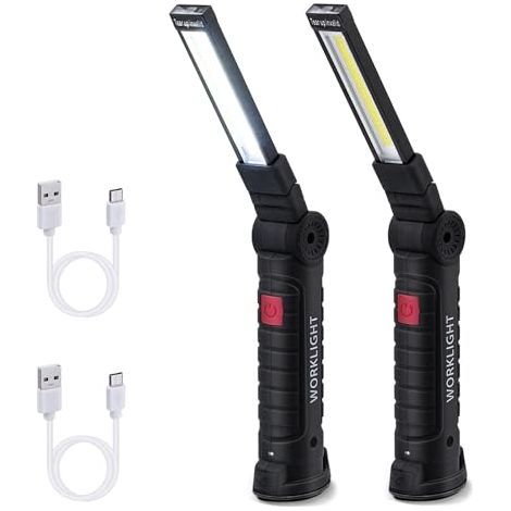 Work Light, Rechargeable COB Ultra Bright LED Work Light with Magnetic Base, 5 Modes - 2 Pieces - Small (1/5)