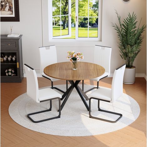 table repas ronde ensemble 2 chaises MDF noyer blanc OKMYHOME (1/5)