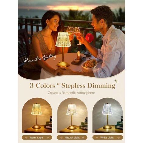 Lampe de Chevet LED, 3 Couleurs Lampe Cristal, Tactile Dimmable, pour Chambre Salon Restaurant Bar (1/3)