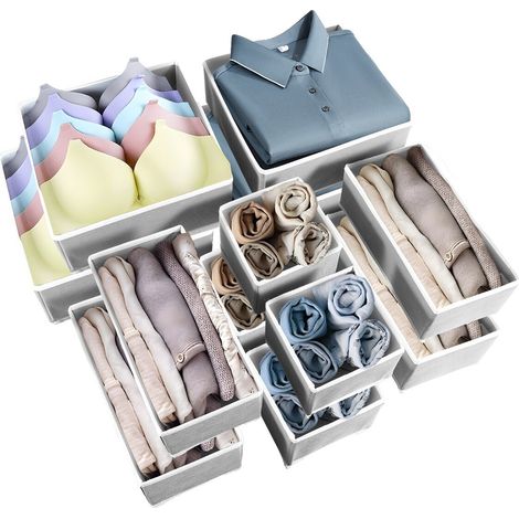 Youyijia 12-Pack Foldable Drawer Organisers Fabric Storage Dividers for Underwear Socks Bras Ties Cosmetics and Office Supplies Multi-Size Storage Solutions for Closet and Dresser Grey (1/5)