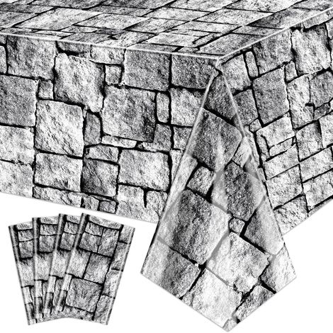 Lot de 4 nappes rectangulaires imitation pavés, motif brique, imprimé pierre, fond de mur en pierre, 130 x 270 cm (1/5)