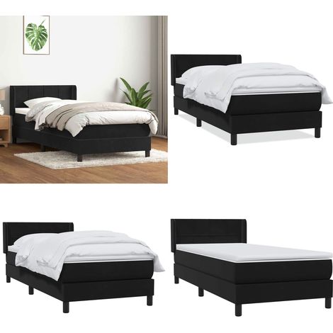 Cama box spring con colchón cuero sintético negro 80x220 cm - Colchón de muelles - Cama con cabecero