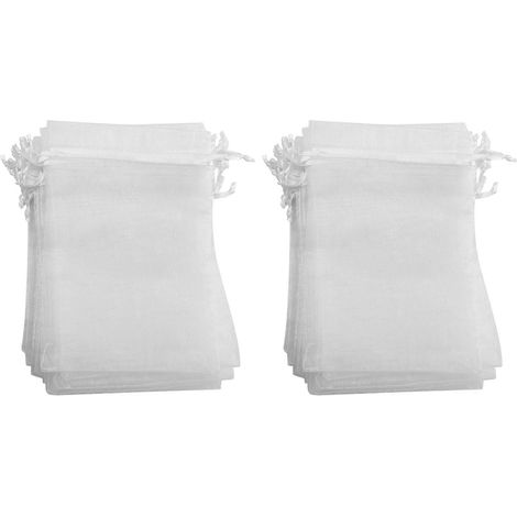 50 Organza-Geschenktüten, 10 x 15 cm, mit Kordelzugverschluss, Schmuckbeutel, Geschenktüten für Hochzeiten und Partys (weiß) (1/5)