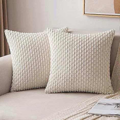Housse de coussin décorative en velours côtelé, coussins carrés pour canapé, taie d'oreiller moderne ultra douce pour salon, chambre ou bureau, 50 x 50 cm, lot de 2, beige (1/5)