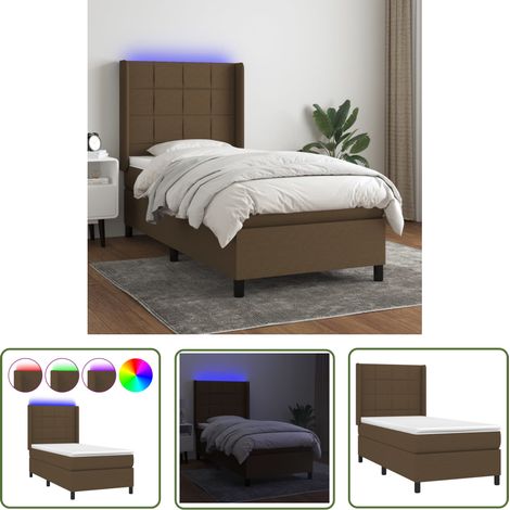The Living Store Sommier à lattes de lit matelas LED Marron foncé 90x200cm Tissu - Sommier Tapissier - Lit Avec Led - Matelas À Ressorts Ensachés - Tête De Lit Ajustable - Éclairage LED (1/5)