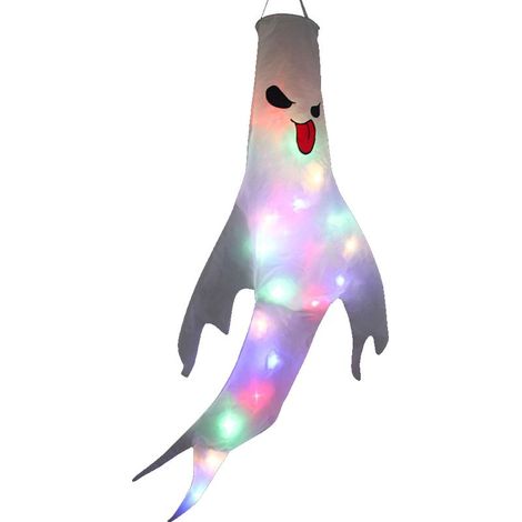 Fantôme d'Halloween avec lumière LED, décoration suspendue lumineuse pour fête, extérieur jardin, guirlande fantomatique éclairée. (1/5)