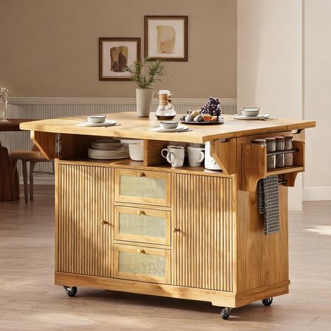 Chariot de service pliable 95 cm avec table en MDF et rangements (1/5)