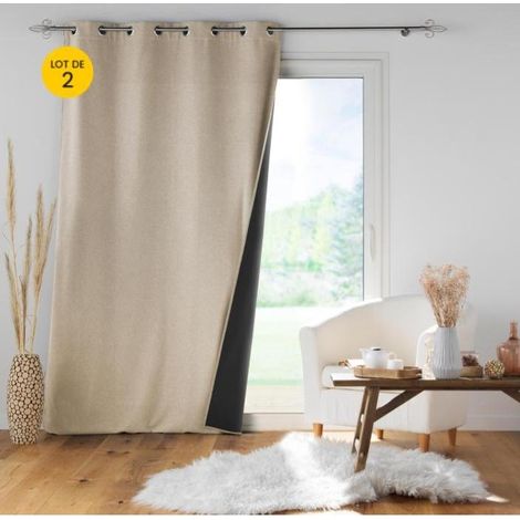 Lot de 2 rideaux à œillets isolant doublé polaire Jupiter Beige 140 x 260 cm (1/5)