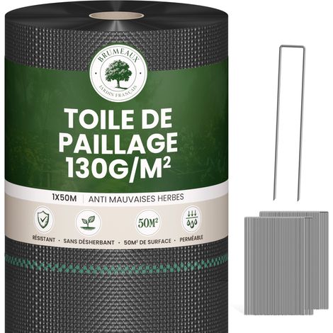 Skylantern – Toile de paillage 50M 130g/m² – Anti-UV – Empêche la croissance des mauvaises herbes – 100 sardines de fixation incluses (1/5)