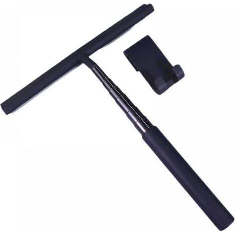 Grattoir de douche pour sol, grattoir de douche noir à long manche, grattoir de douche à manche télescopique 26,5-92.7 cm, grattoir à vitres professionnel, grattoir de douche de salle de bain (1/5)
