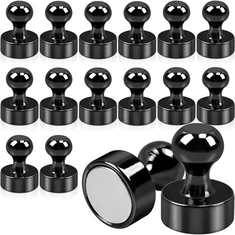 Confezione da 16 magneti al neodimio - Neri - 12 x 16 mm - Per lavagne magnetiche, frigoriferi, adesivi forti - Mini per lavagne bianche (1/5)