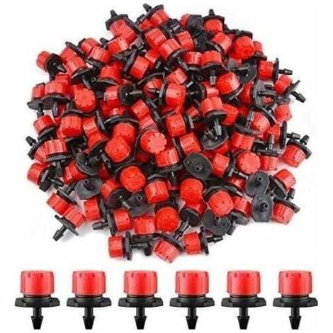 200 Adjustable Irrigation Drippers, 1/4" Drip Irrigation System, Micro Flow Dripper Head, Misting Nozzles for Vegetable Gardens or Flower Beds (Red) (1/4)