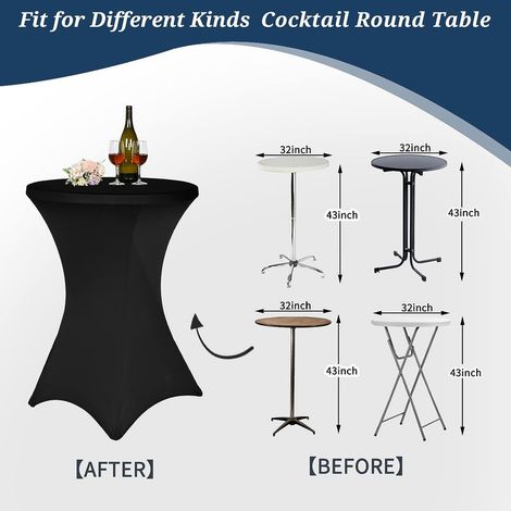 Lot de 2 - Noir Housse Pour Table Haute - Nappe Mange Debout 80 x 110 cm Noir À Coins Carrés Extensibles En Spandex Pour Cocktail Mariage Banquet (1/5)