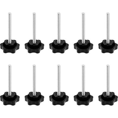 10 Pièces Bouton de Serrage M6 x 60 mm Vis à Tête Étoilée Bouton Moleté à Filetage Noir, Vis à Oreilles Galvanisés, pour Tour de Machines Mécanique (1/5)