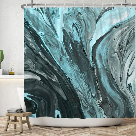 152x183cm Rideau de Douche Luxueux en Marbre Vert Foncé Texture Abstraite Vert Clair Ombré pour Salle de Bain Étanche pour Baignoire (1/5)