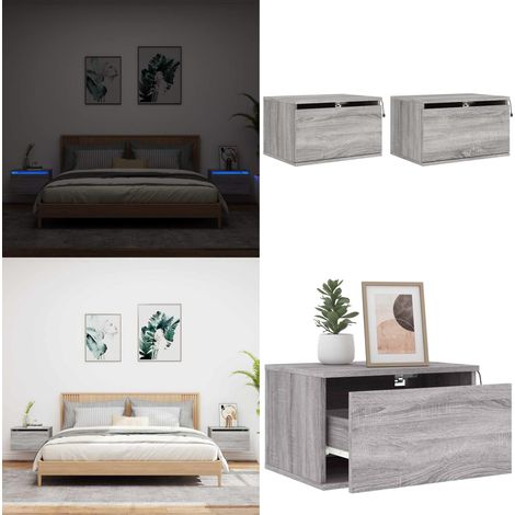 Wand-Nachttische mit LED-Leuchten 2 Stk. Grau Sonoma - Wandregal - Nachttisch - Wohnzimmer Deko - Beleuchtung - LED Leuchte - Home & Living (1/5)